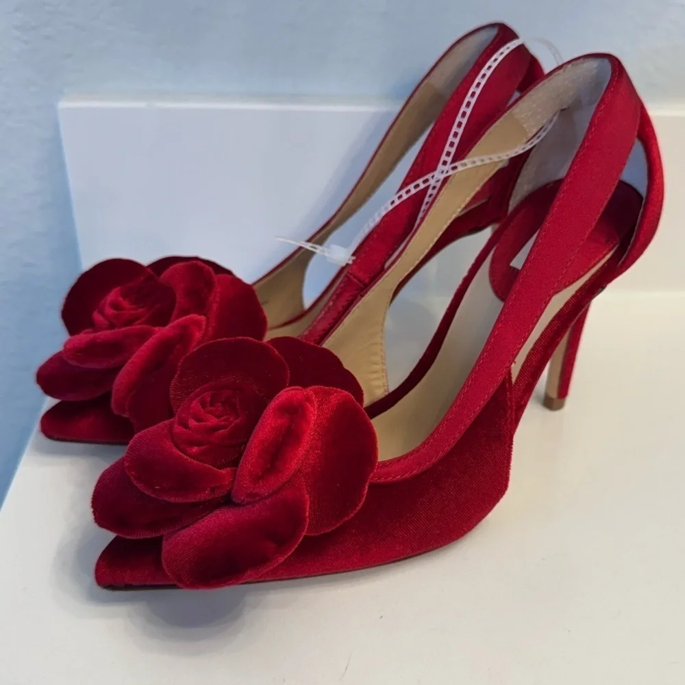 Ester Velvet Elegant Red Puff Rose Women's Heels by Antonio Melani- Size 5.5M
